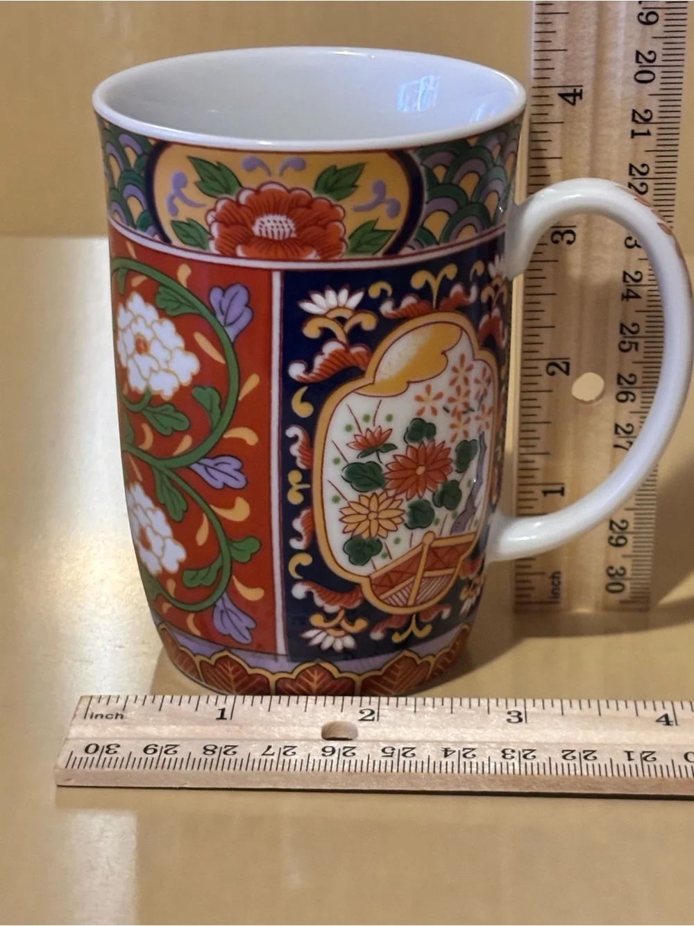 Set of 2 Multicolored Japanese Floral Ceramic Coffee Mugs
